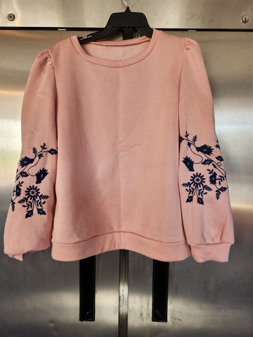 Shein Pink Floral Embroidered Pullover Sweater Size XL